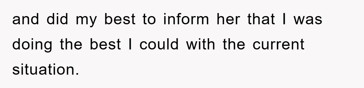 and did my best to inform her that I was doing the best I could with the current situation.