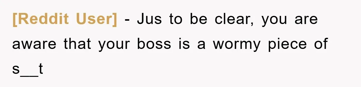 [Reddit User] − Jus to be clear, you are aware that your boss is a wormy piece of s__t