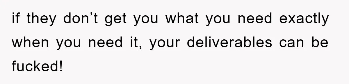 if they don’t get you what you need exactly when you need it, your deliverables can be fucked!
