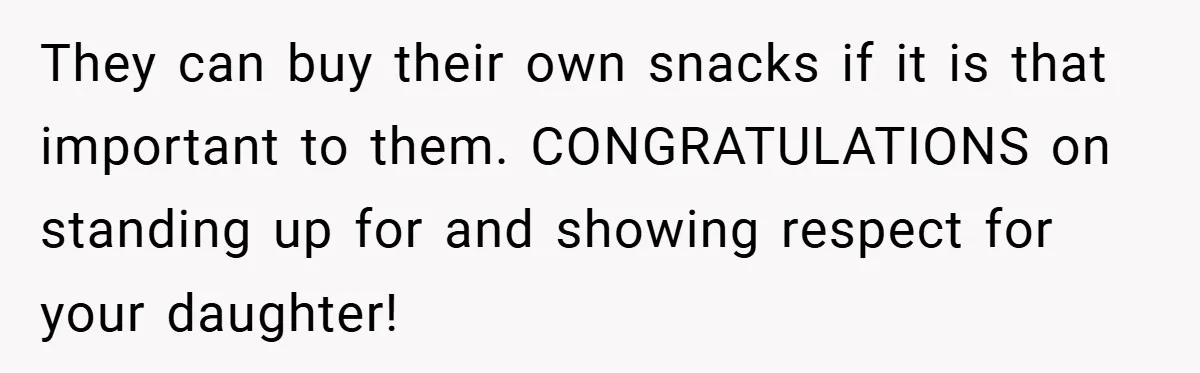 Woman Buys Her Own Snacks But Mom Keeps Letting The Cousins Eat Them, So Dad Gets Her A Locked Snack Bin They can buy their own snacks if it is that important to them. CONGRATULATIONS on standing up for and showing respect for your daughter!