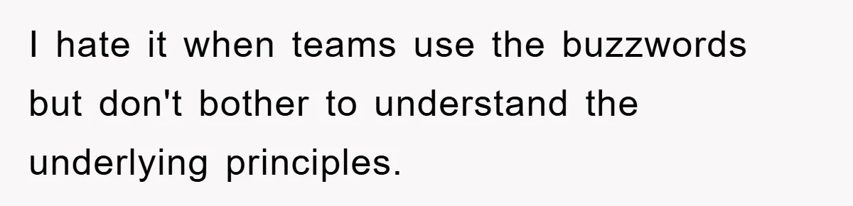 I hate it when teams use the buzzwords but don't bother to understand the underlying principles.