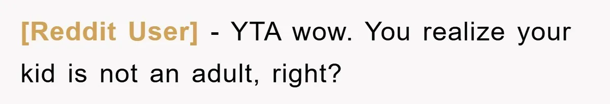 [Reddit User] − YTA wow. You realize your kid is not an adult, right?