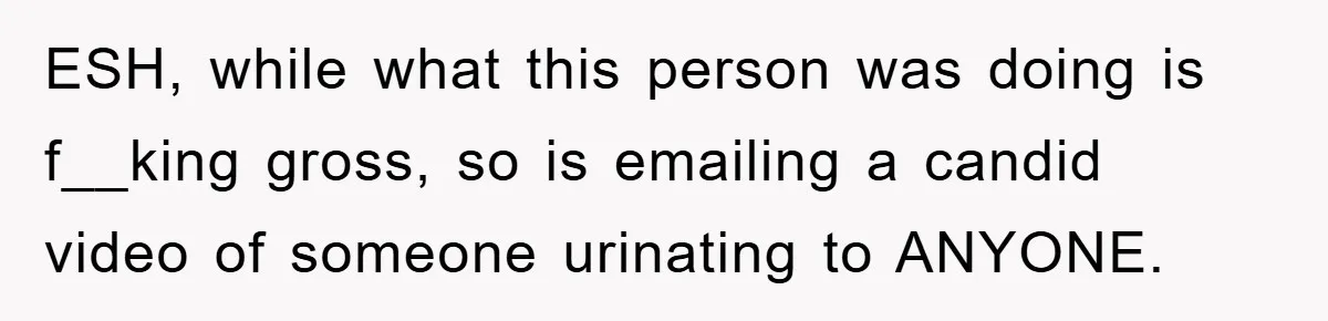 ESH, while what this person was doing is f__king gross, so is emailing a candid video of someone urinating to ANYONE.