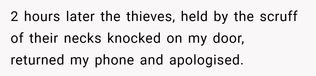 Gangster Steals Kid’s Earnings, Then Walks Into A Trap That Costs Him Big 2 hours later the thieves, held by the scruff of their necks knocked on my door, returned my phone and apologised.