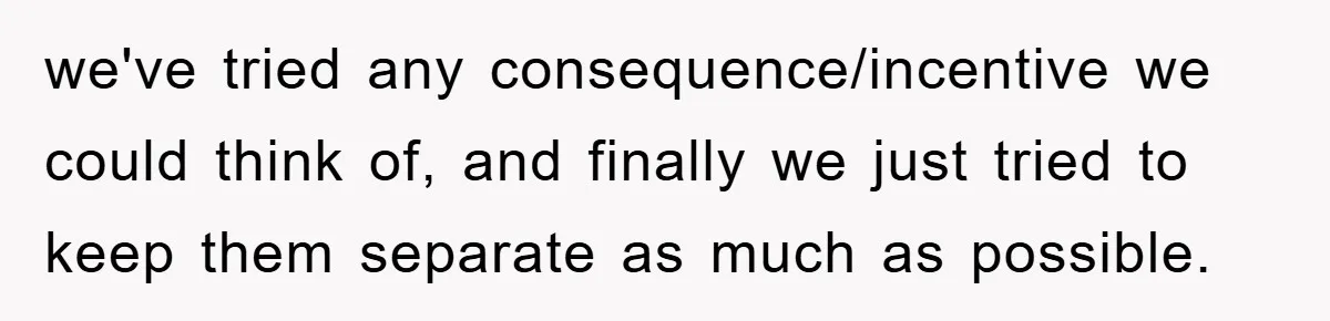 we've tried any consequence/incentive we could think of, and finally we just tried to keep them separate as much as possible.