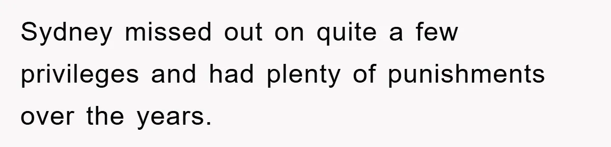 Sydney missed out on quite a few privileges and had plenty of punishments over the years.