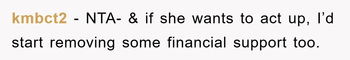 kmbct2 − NTA- & if she wants to act up, I’d start removing some financial support too.