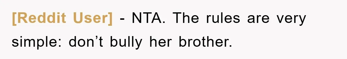 [Reddit User] − NTA. The rules are very simple: don’t bully her brother.