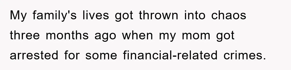 Mom Arrested, Dad Deployed Abroad, 17-Year-Old Daughter Abandons Home, Robbers Steal Everything, Stepsister Explodes In Fury My family's lives got thrown into chaos three months ago when my mom got arrested for some financial-related crimes.