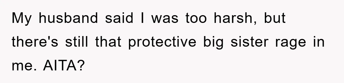 My husband said I was too harsh, but there's still that protective big sister rage in me. AITA?
