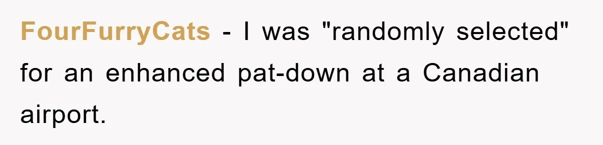 FourFurryCats − I was "randomly selected" for an enhanced pat-down at a Canadian airport.