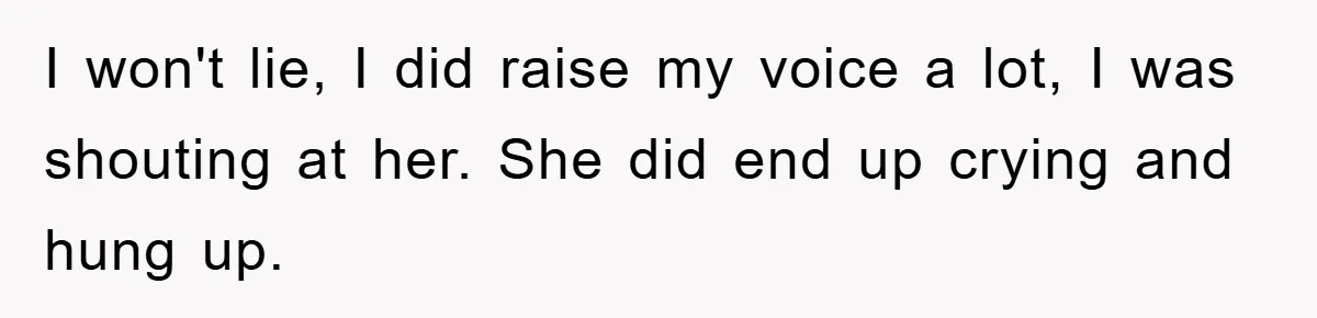 I won't lie, I did raise my voice a lot, I was shouting at her. She did end up crying and hung up.