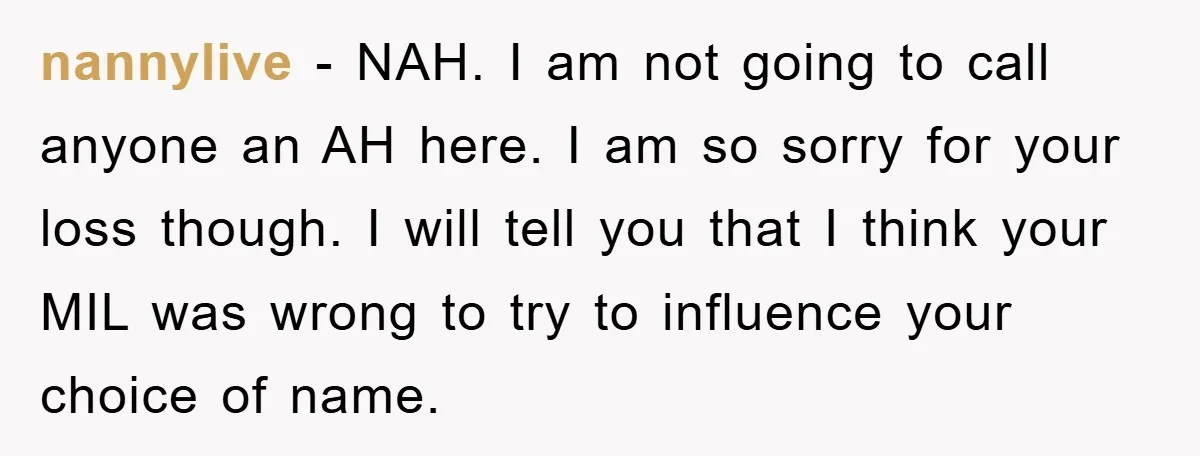 nannylive - NAH. I am not going to call anyone an AH here. I am so sorry for your loss though. I will tell you that I think your MIL...
