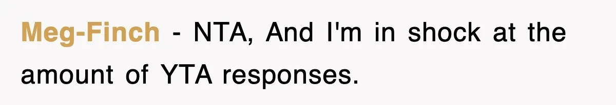 Meg-Finch − NTA, And I'm in shock at the amount of YTA responses.