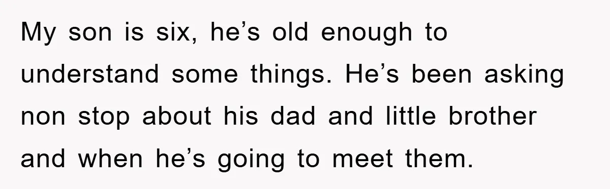 My son is six, he’s old enough to understand some things. He’s been asking non stop about his dad and little brother and when he’s going to meet them.
