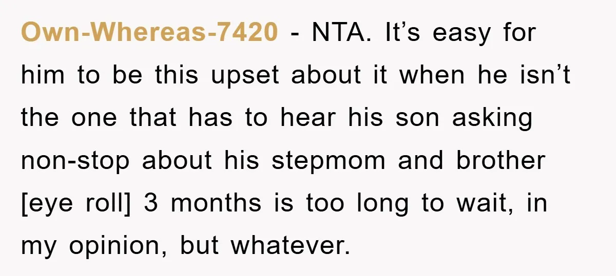 Own-Whereas-7420 - NTA. It’s easy for him to be this upset about it when he isn’t the one that has to hear his son asking non-stop about his stepmom and...