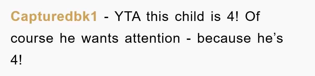 Capturedbk1 - YTA this child is 4! Of course he wants attention - because he’s 4!