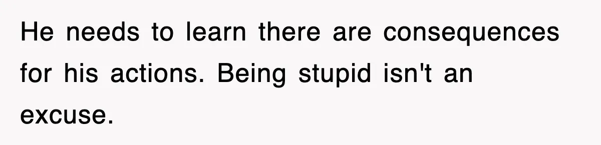 He needs to learn there are consequences for his actions. Being stupid isn't an excuse.