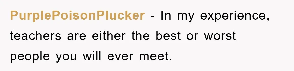 PurplePoisonPlucker − In my experience, teachers are either the best or worst people you will ever meet.