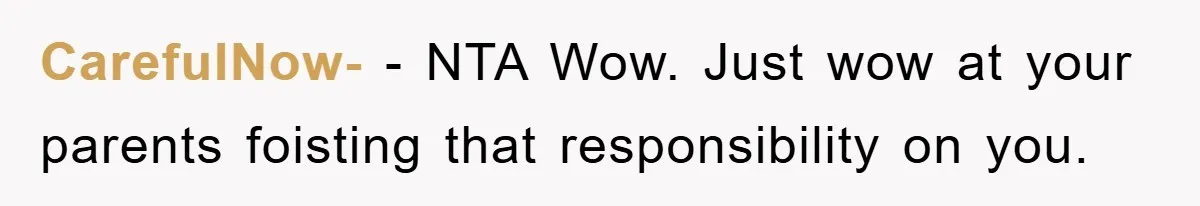 CarefulNow- − NTA Wow. Just wow at your parents foisting that responsibility on you.
