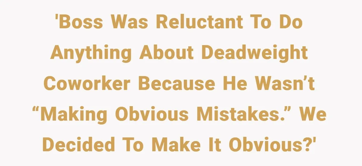 'Boss was reluctant to do anything about deadweight coworker because he wasn’t “making obvious mistakes.” We decided to make it obvious?'