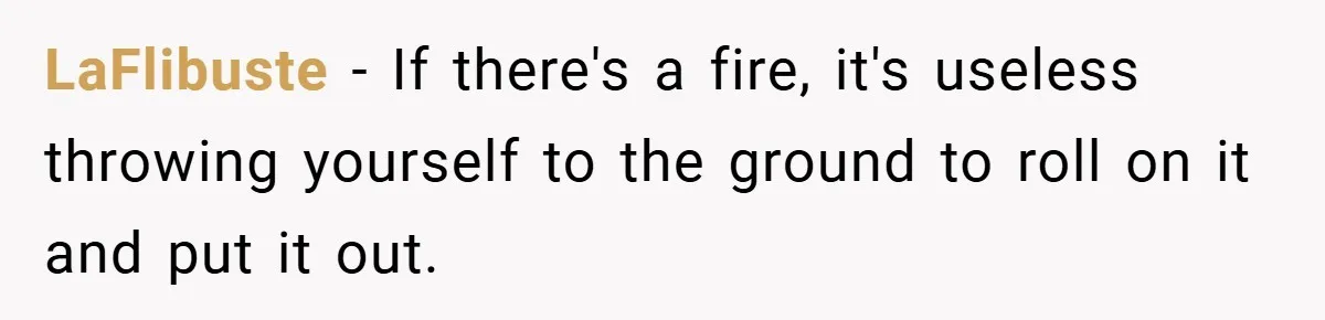 LaFlibuste − If there's a fire, it's useless throwing yourself to the ground to roll on it and put it out.