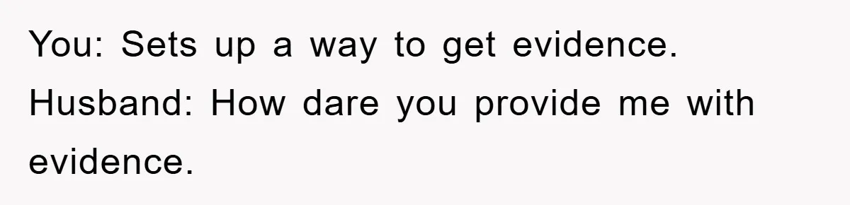 You: Sets up a way to get evidence. Husband: How dare you provide me with evidence.