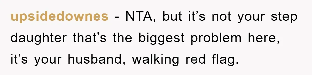 upsidedownes − NTA, but it’s not your step daughter that’s the biggest problem here, it’s your husband, walking red flag.