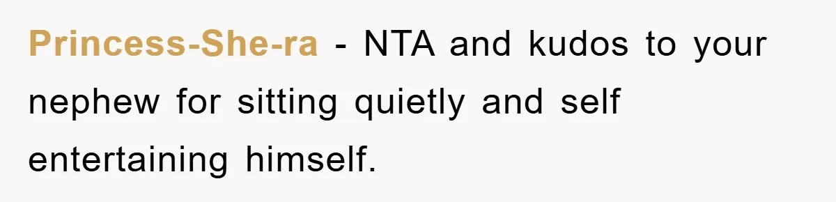 Princess-She-ra − NTA and kudos to your nephew for sitting quietly and self entertaining himself.