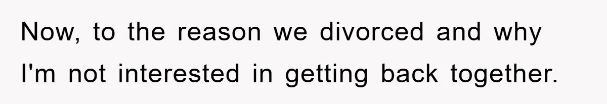 Now, to the reason we divorced and why I'm not interested in getting back together.