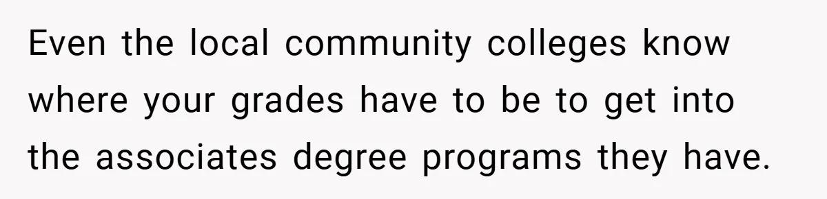 Even the local community colleges know where your grades have to be to get into the associates degree programs they have.