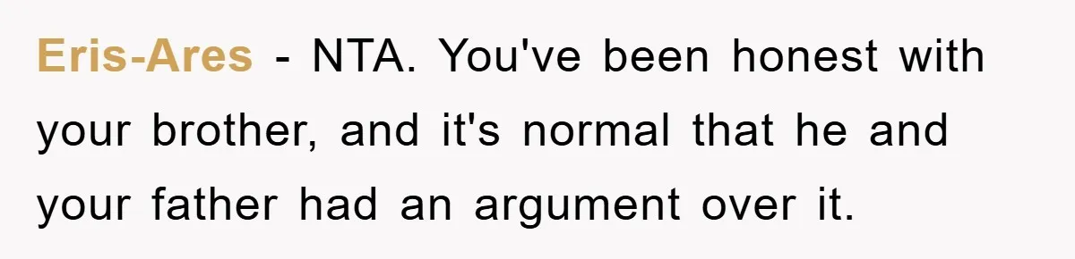 Eris-Ares − NTA. You've been honest with your brother, and it's normal that he and your father had an argument over it.