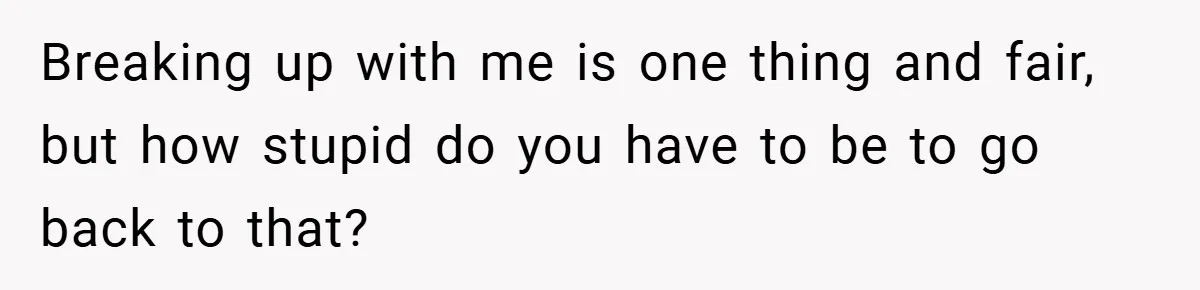 Breaking up with me is one thing and fair, but how stupid do you have to be to go back to that?