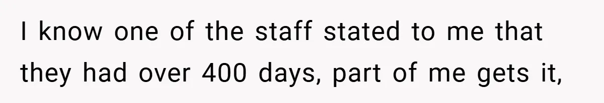 I know one of the staff stated to me that they had over 400 days, part of me gets it,
