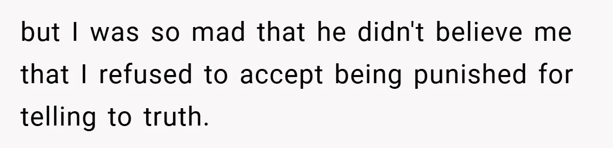 but I was so mad that he didn't believe me that I refused to accept being punished for telling to truth.