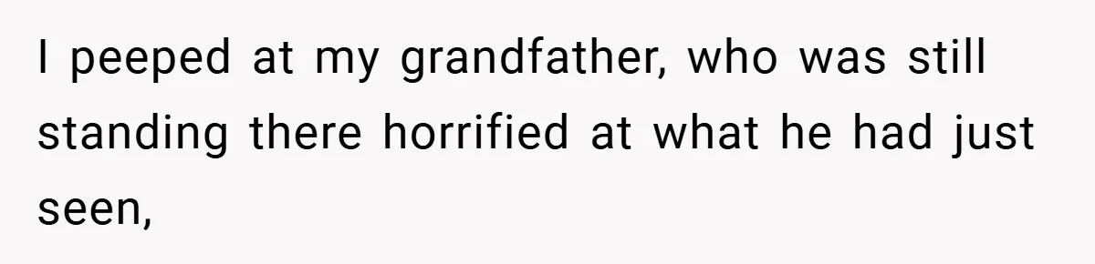 I peeped at my grandfather, who was still standing there horrified at what he had just seen,