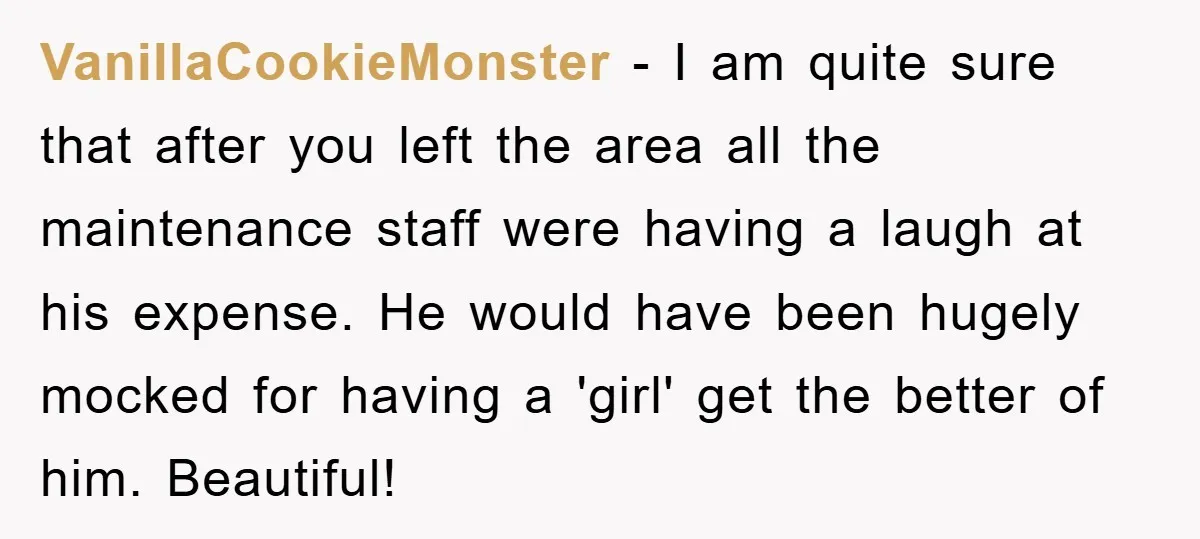 VanillaCookieMonster - I am quite sure that after you left the area all the maintenance staff were having a laugh at his expense. He would have been hugely mocked for...