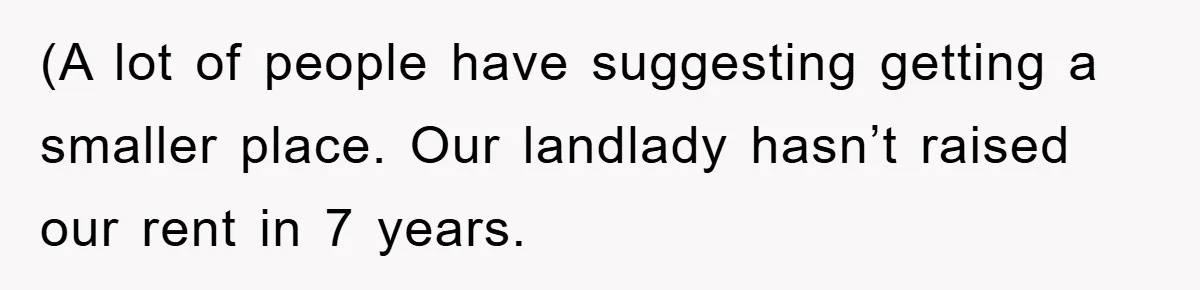 (A lot of people have suggesting getting a smaller place. Our landlady hasn’t raised our rent in 7 years.