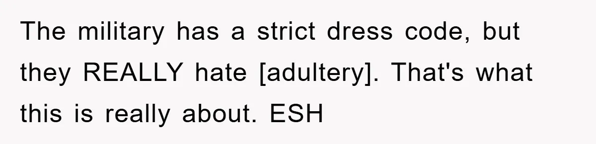The military has a strict dress code, but they REALLY hate [adultery]. That's what this is really about. ESH