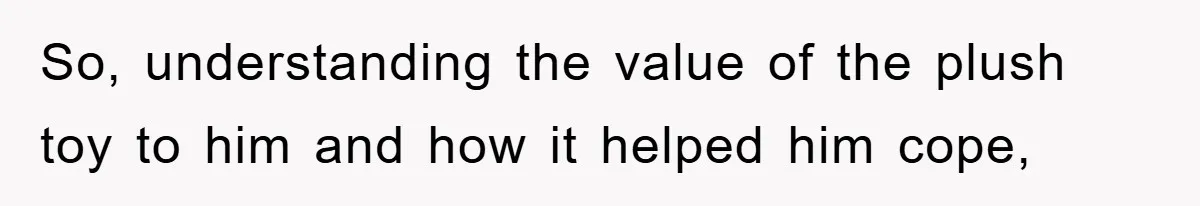 So, understanding the value of the plush toy to him and how it helped him cope,