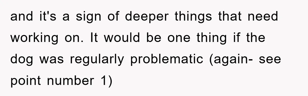 and it's a sign of deeper things that need working on. It would be one thing if the dog was regularly problematic (again- see point number 1)