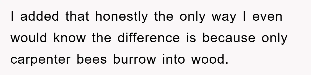 I added that honestly the only way I even would know the difference is because only carpenter bees burrow into wood.