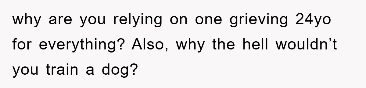 why are you relying on one grieving 24yo for everything? Also, why the hell wouldn’t you train a dog?