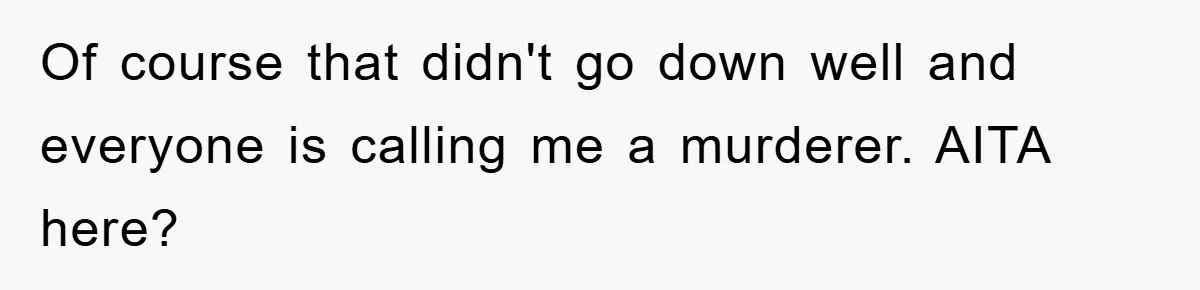 Of course that didn't go down well and everyone is calling me a murderer. AITA here?