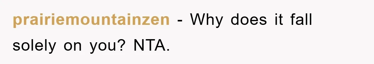 prairiemountainzen - Why does it fall solely on you? NTA.