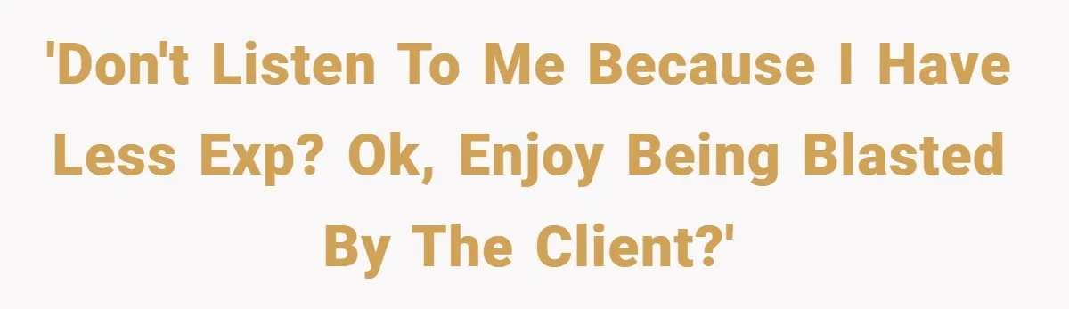 'Don't listen to me because I have less exp? Ok, enjoy being blasted by the client?'