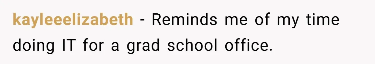 kayleeelizabeth − Reminds me of my time doing IT for a grad school office.