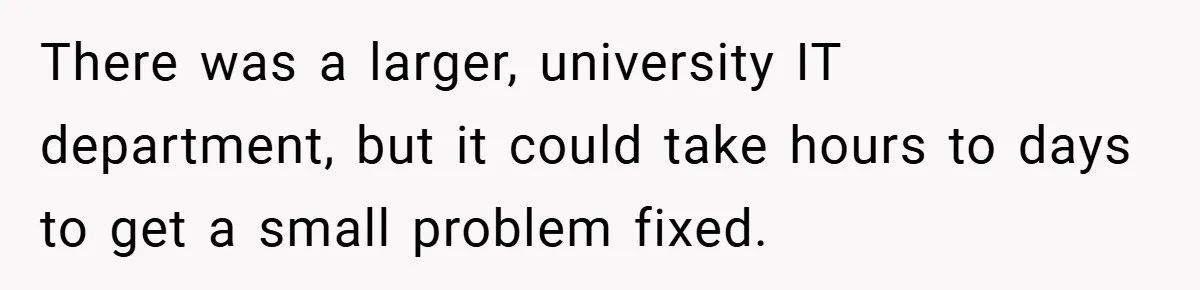 There was a larger, university IT department, but it could take hours to days to get a small problem fixed.