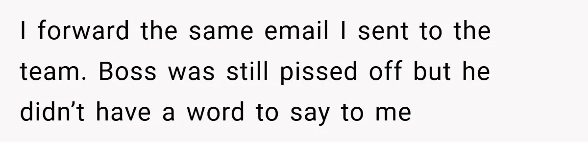 I forward the same email I sent to the team. Boss was still pissed off but he didn’t have a word to say to me