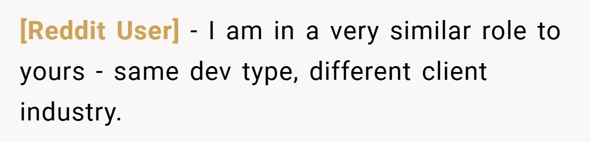[Reddit User] − I am in a very similar role to yours - same dev type, different client industry.